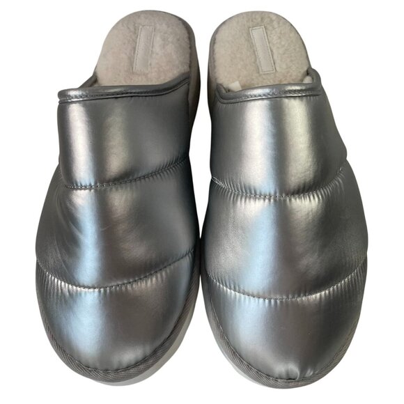 Maeve Puffy Platform Slippers Womens L 10 11 Silver Slip On Slide Puffer Quilted - Picture 3 of 13